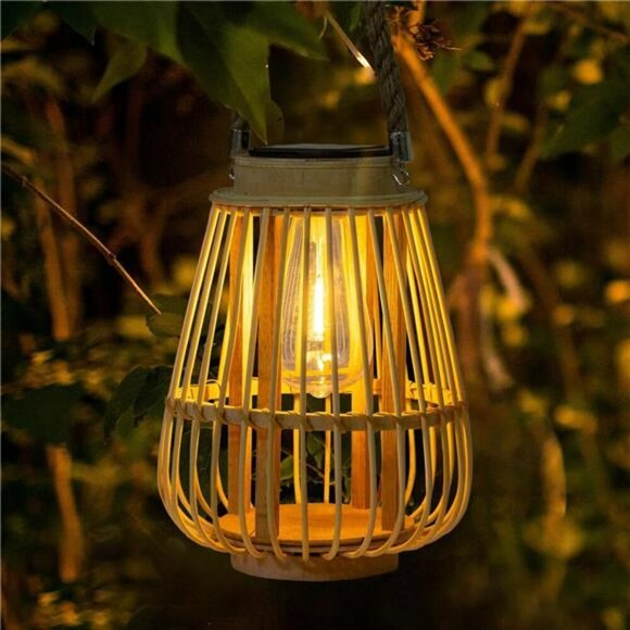 Solar Rattan Lantern Outdoor Hanging Garden Patio Light Waterproof Table Decor - Picture 2 of 8